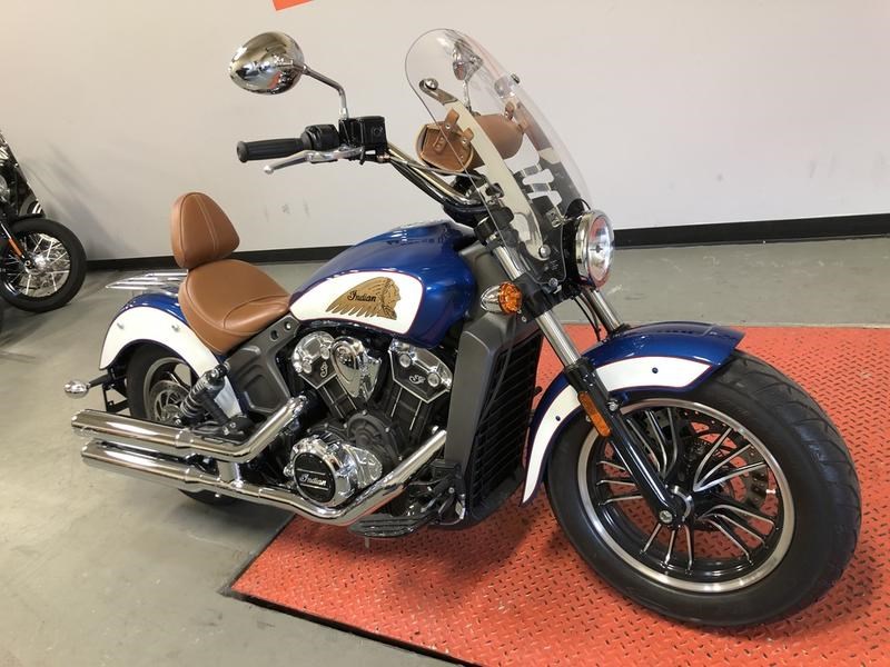 2018 Indian® Motorcycle Scout® (Brilliant Blue Over White with Red